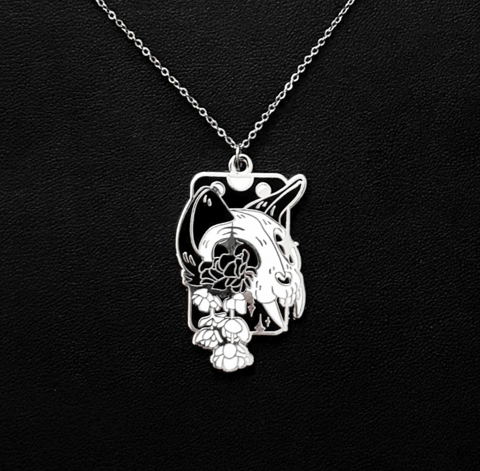 Cat's Skull Pendant | Enamel Necklace